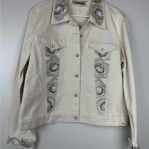 Christine Alexander Cream Silver Embroidered Jean Jacket
